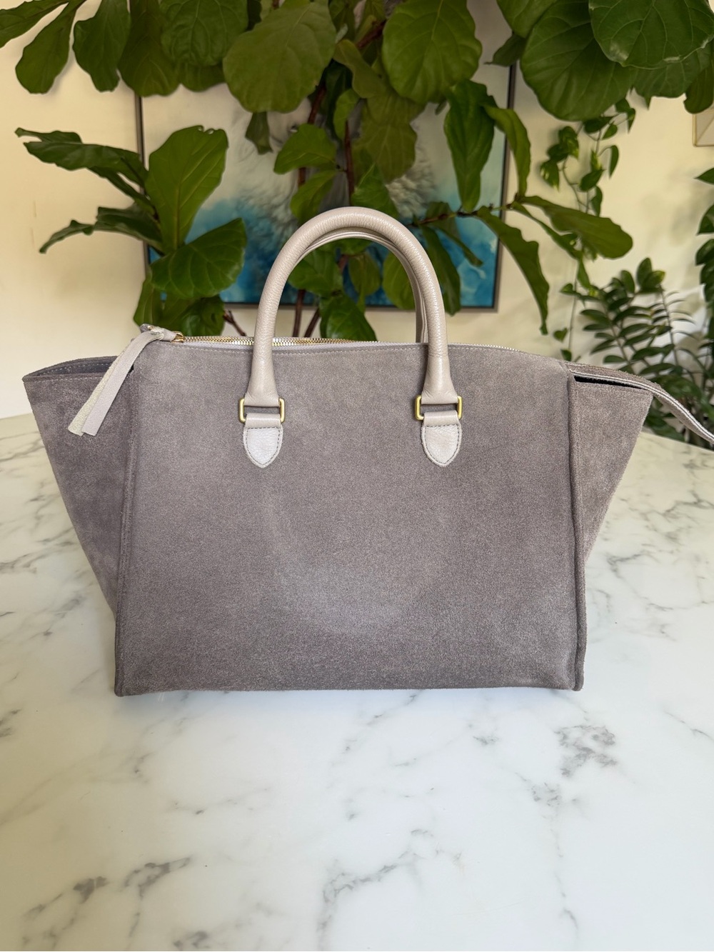 Clare V Grey Suede Sandrine Stuctured Satchel